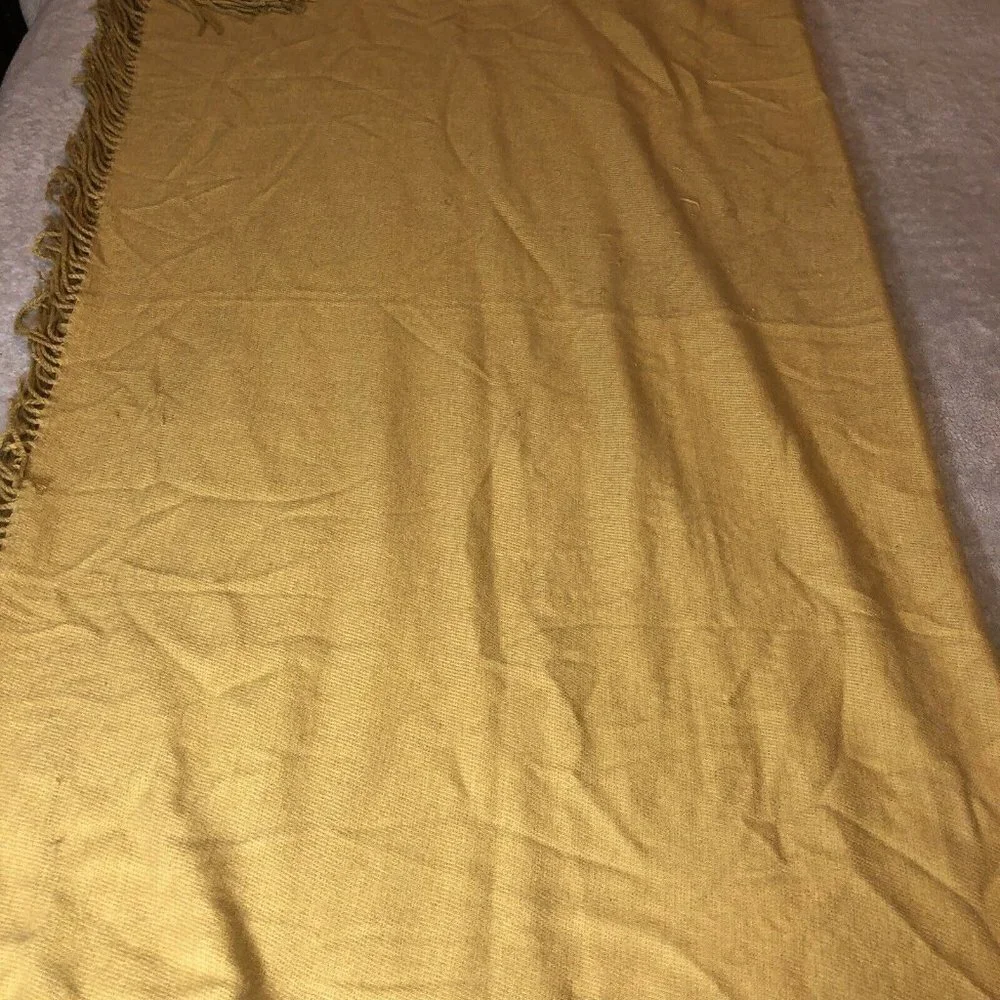 WEST ELM Mustard Acrylic Scarf Wrap with Fringe Edge Throw Blanket Shawl